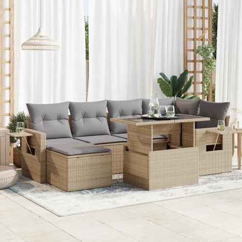 vidaXL 7-dijelni set vrtnih sofa od poliratana s jastucima bež
