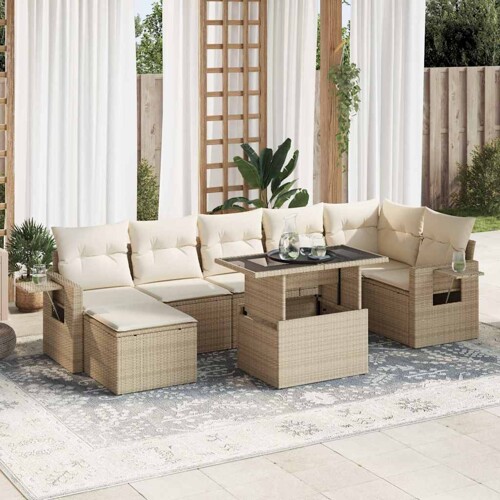 vidaXL 8-dijelni set vrtnih sofa od poliratana s jastucima bež