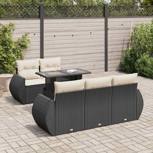 vidaXL 6-dijelni set vrtnih sofa s jastucima crni od poliratana