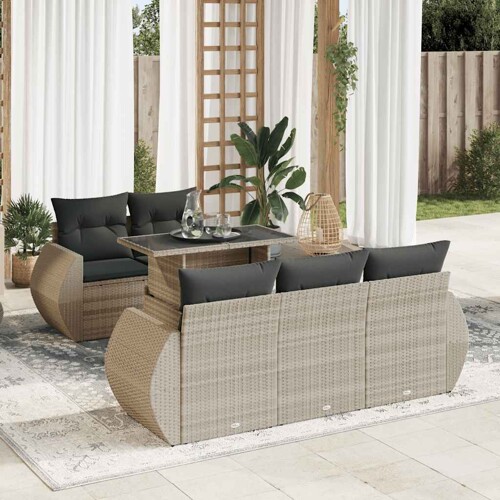 vidaXL 6-dijelni set vrtnih sofa od poliratana s jastucima svjetlosivi