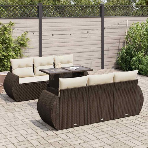vidaXL 7-dijelni set vrtnih sofa od poliratana s jastucima smeđi