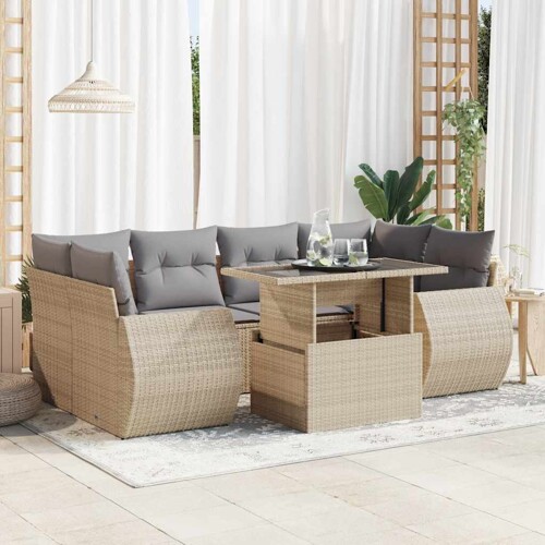 vidaXL 7-dijelni set vrtnih sofa od poliratana s jastucima bež