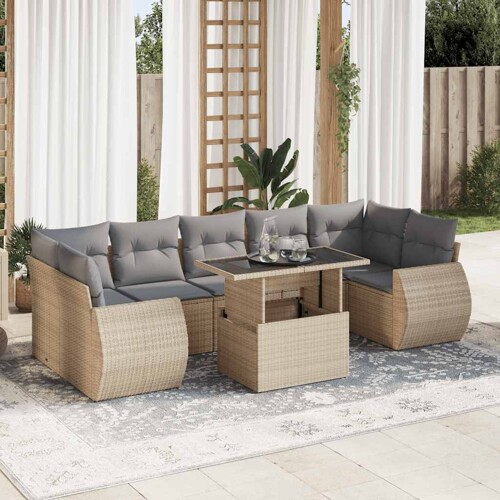 vidaXL 8-dijelni set vrtnih sofa od poliratana s jastucima bež