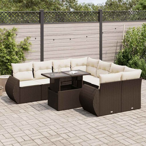 vidaXL 9-dijelni set vrtnih sofa s jastucima poliratan smeđi