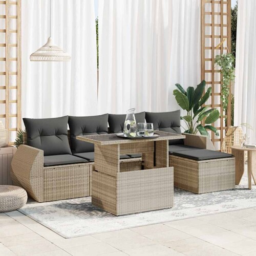 vidaXL 6-dijelni set vrtnih sofa od poliratana s jastucima svjetlosivi