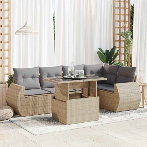 vidaXL 6-dijelni set vrtnih sofa s jastucima bež od poliratana