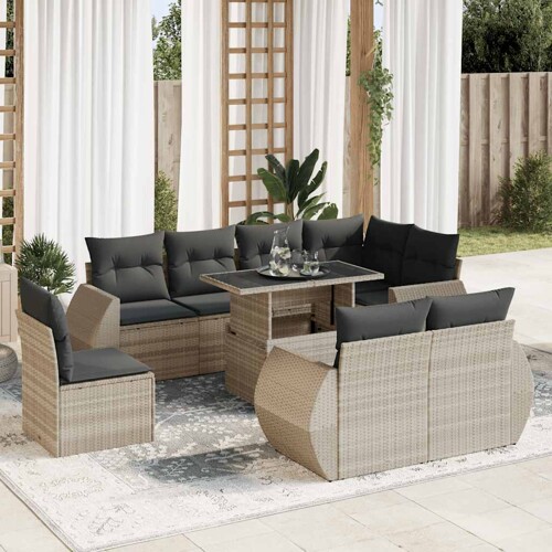 vidaXL 9-dijelni set vrtnih sofa od poliratana s jastucima svjetlosivi