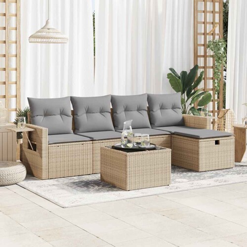 vidaXL 6-dijelni set vrtnih sofa s jastucima bež od poliratana