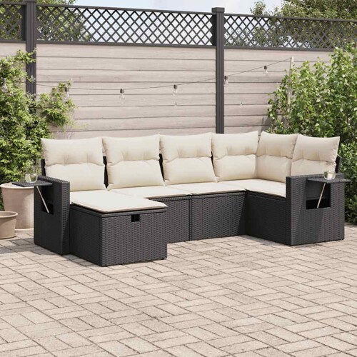 vidaXL 6-dijelni set vrtnih sofa s jastucima crni od poliratana