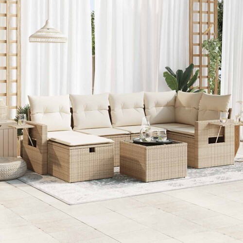 vidaXL 7-dijelni set vrtnih sofa od poliratana s jastucima bež