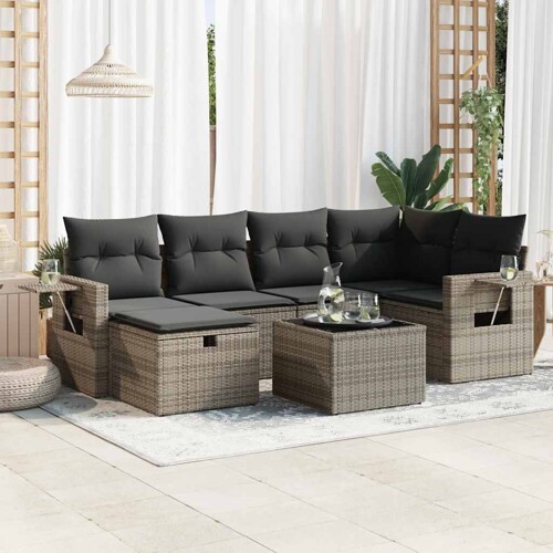 vidaXL 7-dijelni set vrtnih sofa sivi od poliratana