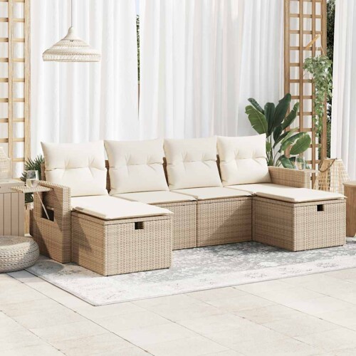 vidaXL 6-dijelni set vrtnih sofa s jastucima bež od poliratana
