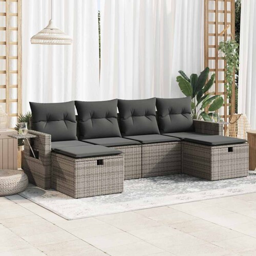 vidaXL 6-dijelni set vrtnih sofa od poliratana s jastucima sivi