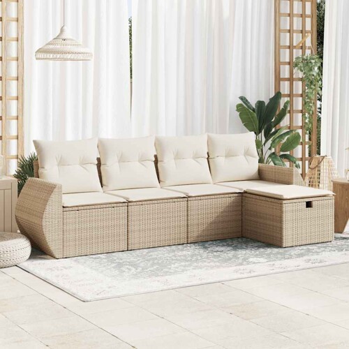 vidaXL 5-dijelni vrtni set sofa s jastucima bež od poliratana