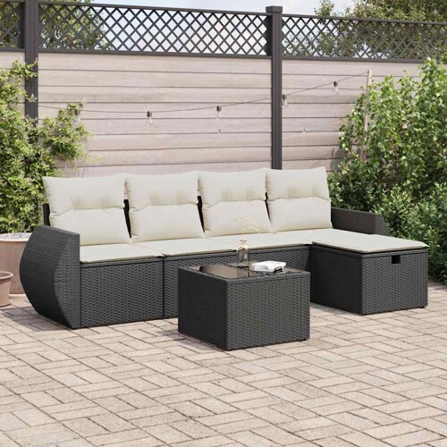 vidaXL 6-dijelni set vrtnih sofa s jastucima crni od poliratana