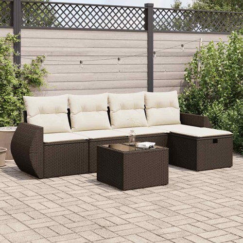 vidaXL 6-dijelni set vrtnih sofa od poliratana s jastucima smeđi