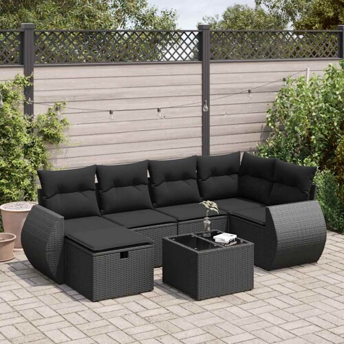 vidaXL 7-dijelni set vrtnih sofa od poliratana s jastucima crni