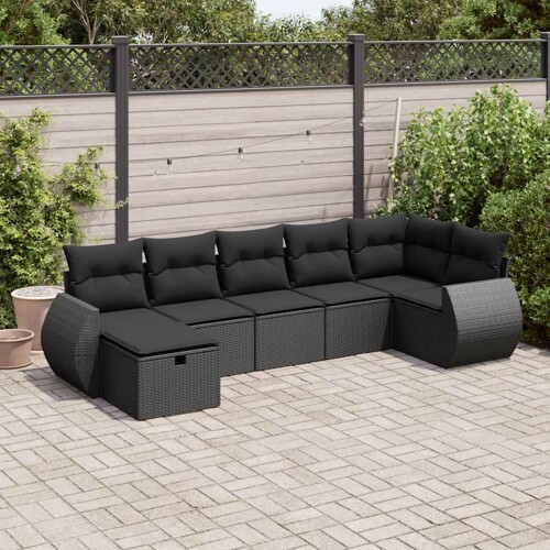 vidaXL 7-dijelni set vrtnih sofa od poliratana s jastucima crni