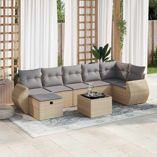 vidaXL 8-dijelni set vrtnih sofa od poliratana s jastucima bež