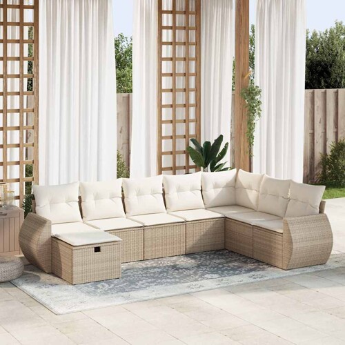 vidaXL 8-dijelni set vrtnih sofa od poliratana s jastucima bež