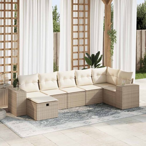 vidaXL 7-dijelni set vrtnih sofa od poliratana s jastucima bež