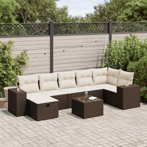 vidaXL 8-dijelni set vrtnih sofa s jastucima smeđi od poliratana