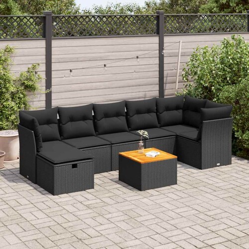 vidaXL 8-dijelni set vrtnih sofa od poliratana s jastucima crni