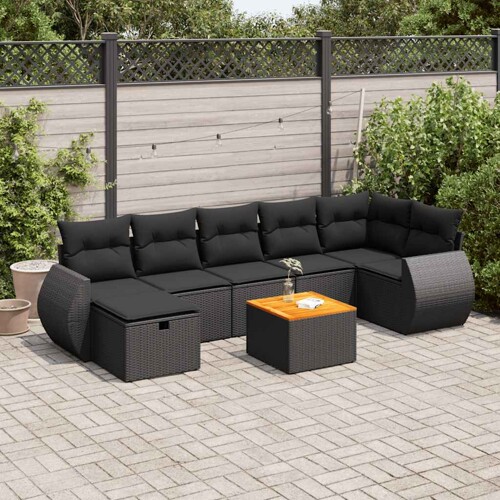 vidaXL 8-dijelni set vrtnih sofa od poliratana s jastucima crni