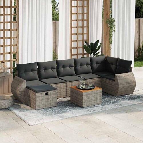 vidaXL 8-dijelni set vrtnih sofa od poliratana s jastucima sivi