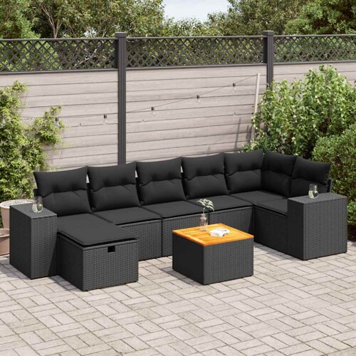 vidaXL 8-dijelni set vrtnih sofa od poliratana s jastucima crni