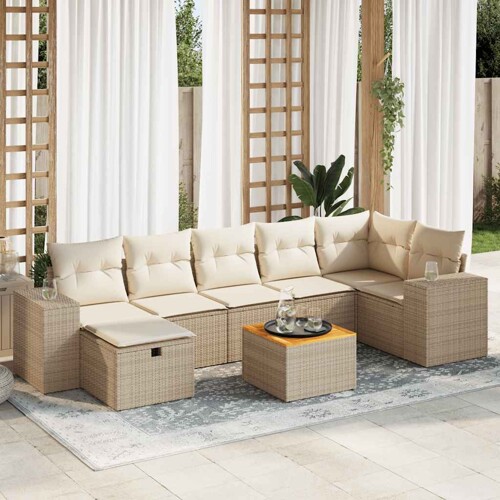 vidaXL 8-dijelni set vrtnih sofa od poliratana s jastucima bež