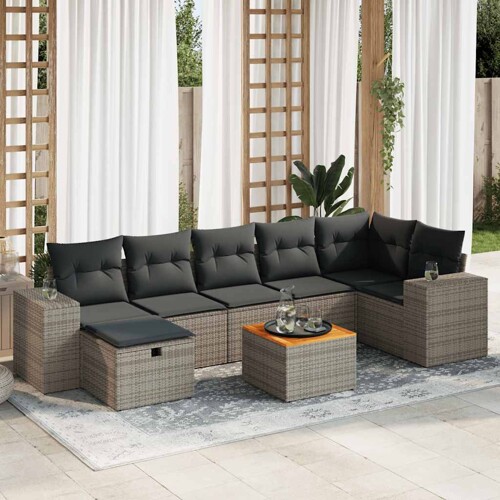 vidaXL 8-dijelni set vrtnih sofa od poliratana s jastucima sivi