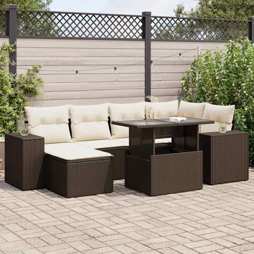vidaXL 7-dijelni set vrtnih sofa od poliratana s jastucima smeđi