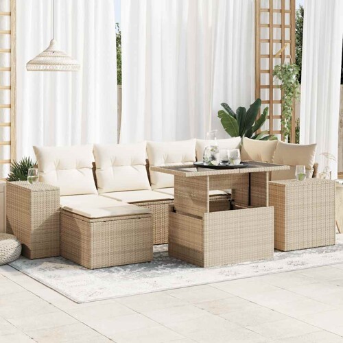 vidaXL 7-dijelni set vrtnih sofa od poliratana s jastucima bež