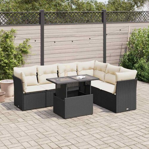 vidaXL 7-dijelni set vrtnih sofa od poliratana s jastucima crni