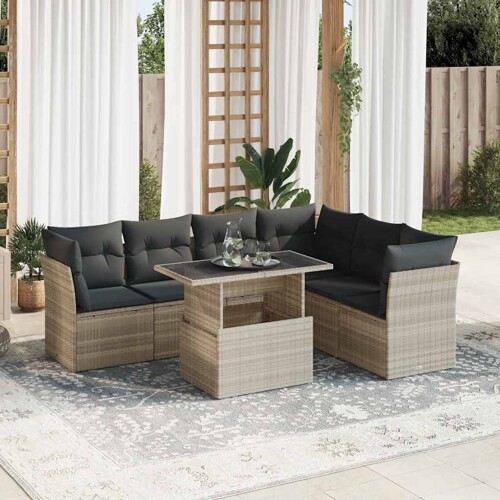 vidaXL 7-dijelni set vrtnih sofa svjetlosivi od poliratana