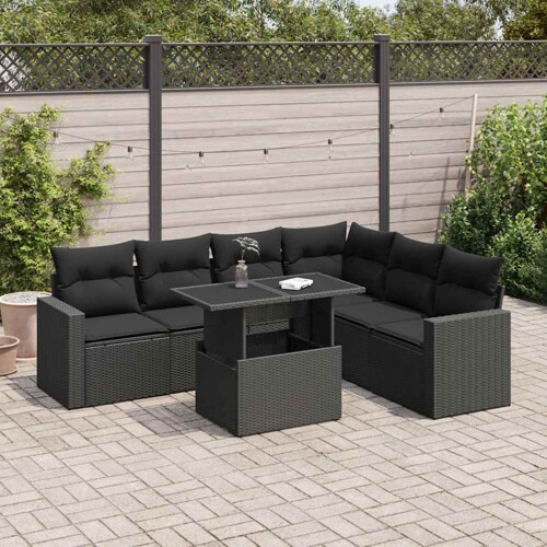 vidaXL 7-dijelni set vrtnih sofa od poliratana s jastucima crni