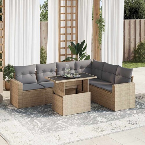 vidaXL 7-dijelni set vrtnih sofa od poliratana s jastucima bež