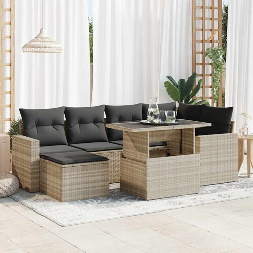 vidaXL 7-dijelni set vrtnih sofa svjetlosivi od poliratana