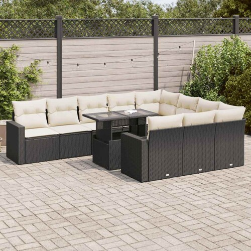 vidaXL 11-dijelni set vrtnih sofa od poliratana s jastucima crni