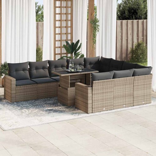vidaXL 11-dijelni set vrtnih sofa od poliratana s jastucima sivi