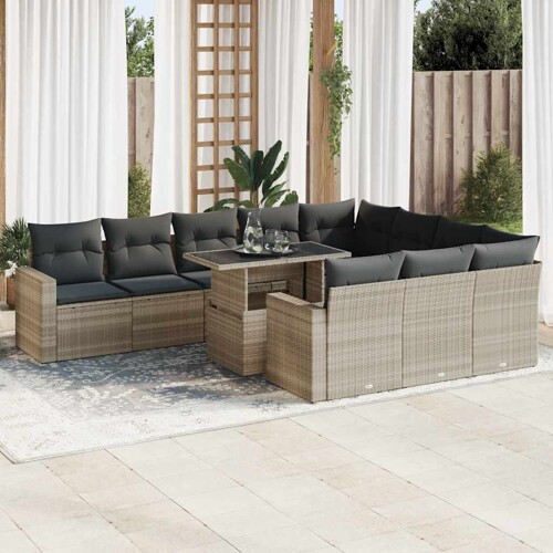 vidaXL 11-dijelni set vrtnih sofa poliratan s jastucima svijetlosivi