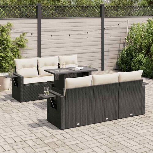 vidaXL 7-dijelni set vrtnih sofa od poliratana s jastucima crni