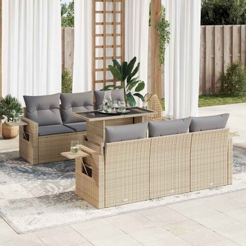 vidaXL 7-dijelni set vrtnih sofa od poliratana s jastucima bež