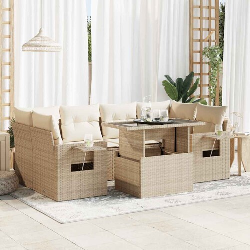 vidaXL 7-dijelni set vrtnih sofa od poliratana s jastucima bež