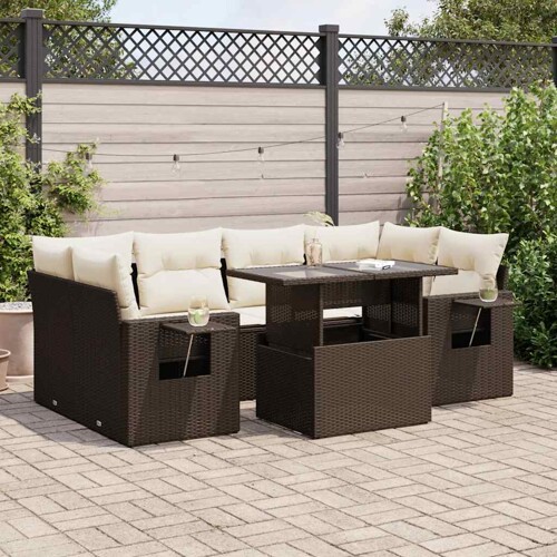 vidaXL 7-dijelni set vrtnih sofa od poliratana s jastucima smeđi