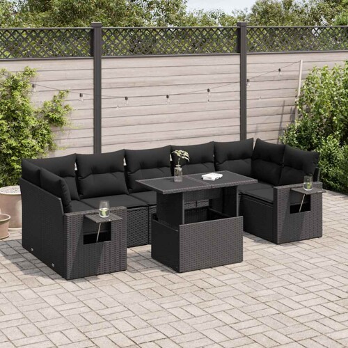 vidaXL 8-dijelni set vrtnih sofa od poliratana s jastucima crni