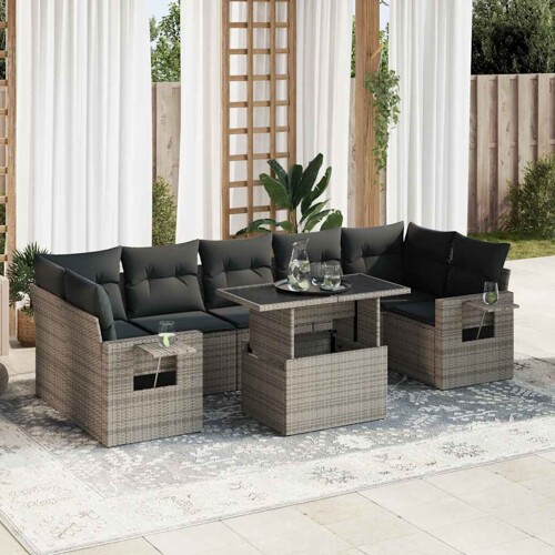 vidaXL 8-dijelni set vrtnih sofa od poliratana s jastucima sivi