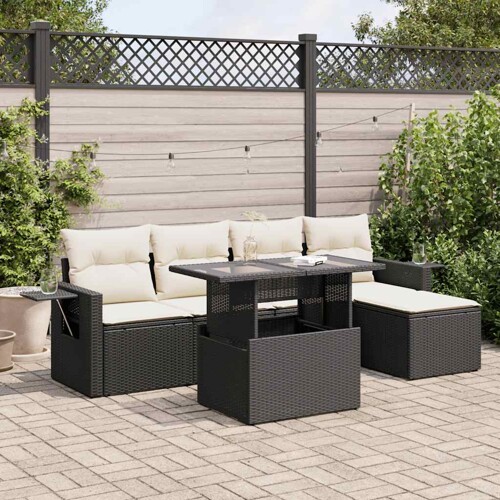 vidaXL 6-dijelni set vrtnih sofa s jastucima crni od poliratana
