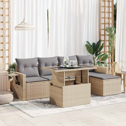 vidaXL 6-dijelni set vrtnih sofa s jastucima bež od poliratana